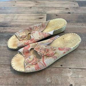 La Plume Yellow Floral Slides Shoes Sandals Size 10.5 41 Euro Made in Italy